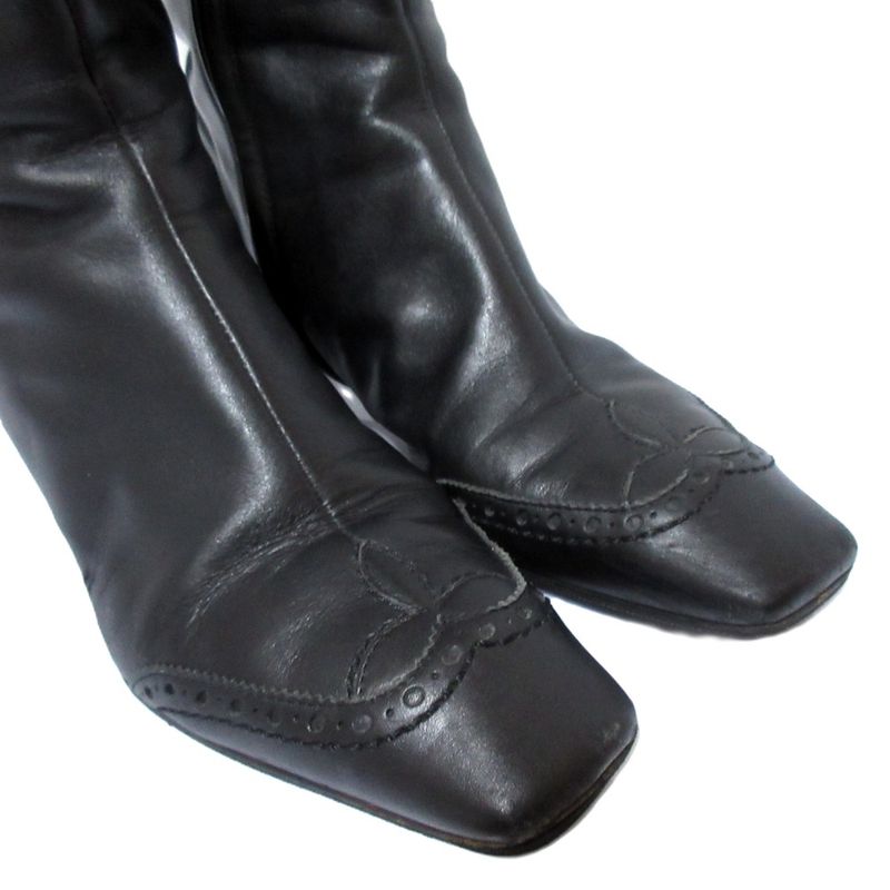 Louis Vuitton Leather Square Toe Side Zip Low Heel Long Boots Size 36 Approx