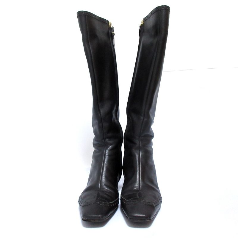 Louis Vuitton Leather Square Toe Side Zip Low Heel Long Boots Size 36 Approx