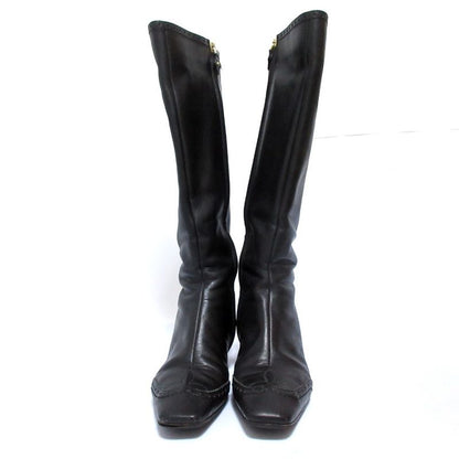 Louis Vuitton Leather Square Toe Side Zip Low Heel Long Boots Size 36 Approx