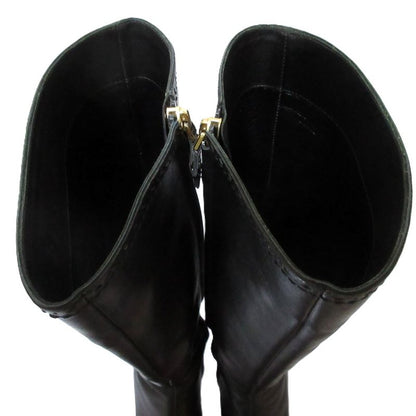 Louis Vuitton Leather Square Toe Side Zip Low Heel Long Boots Size 36 Approx