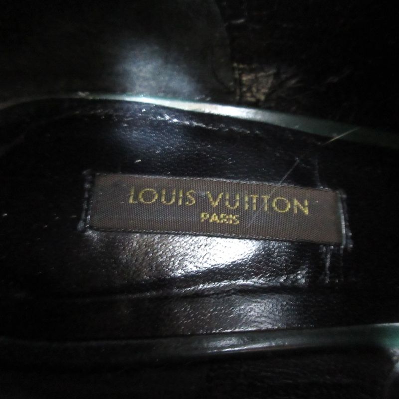 Louis Vuitton Leather Square Toe Side Zip Low Heel Long Boots Size 36 Approx