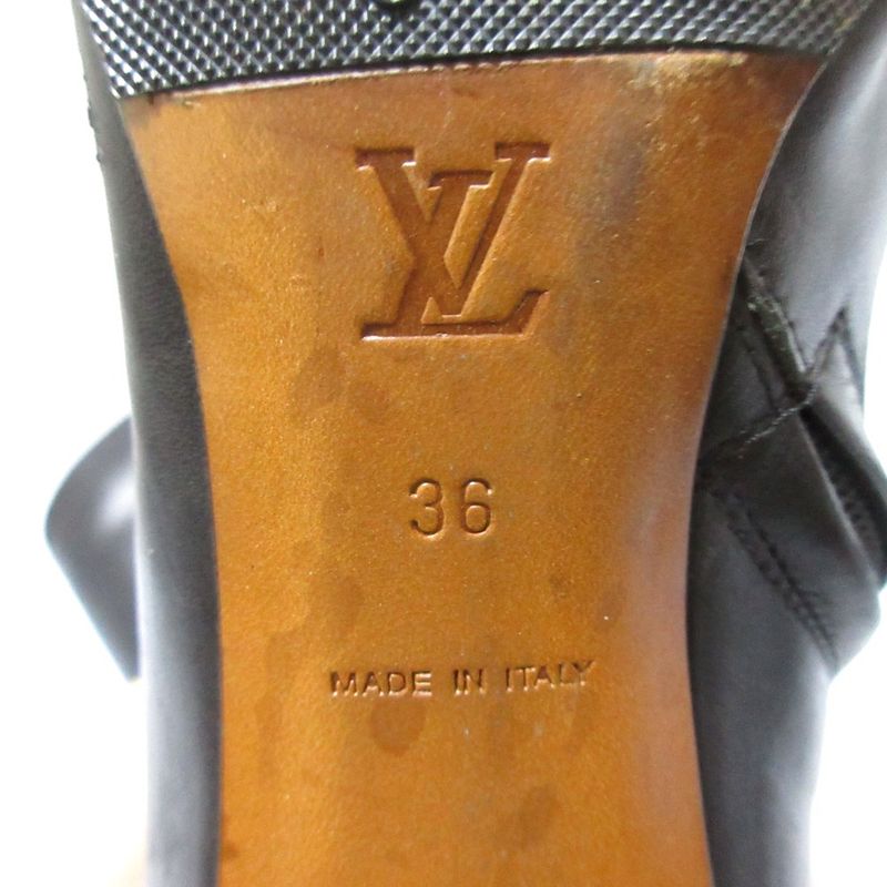 Louis Vuitton Leather Square Toe Side Zip Low Heel Long Boots Size 36 Approx