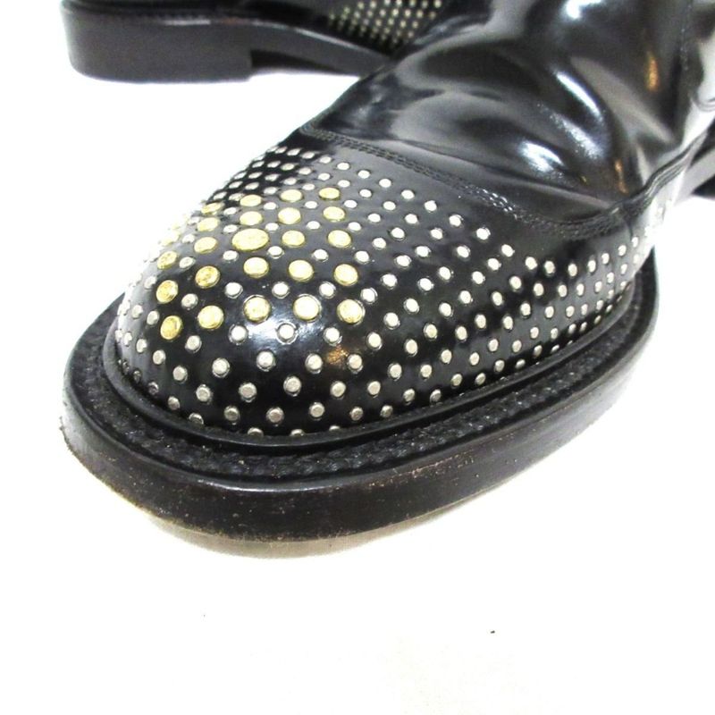 Saint Laurent Studded Patent Leather Side Gore Boots Chelsea Boots 39 24.5cm