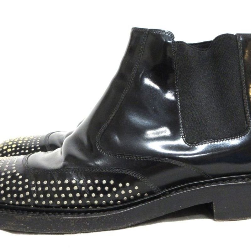Saint Laurent Studded Patent Leather Side Gore Boots Chelsea Boots 39 24.5cm