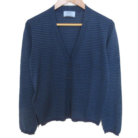 Prada Striped Wool And Silk Cardigan Size 42 Navy Women's Used USED