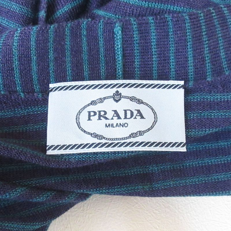 Prada Striped Wool And Silk Cardigan Size 42 Navy Women's Used USED