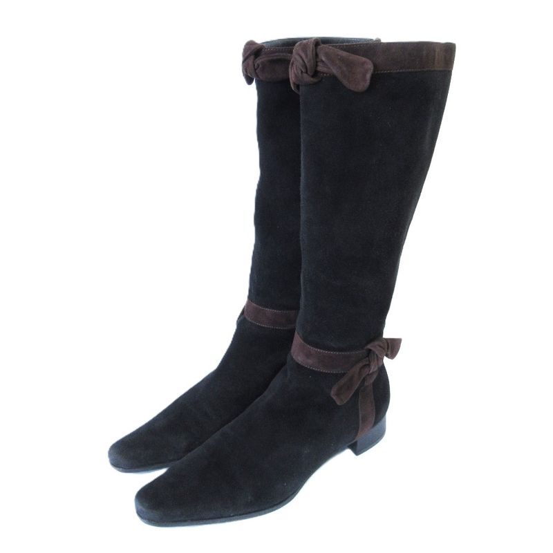 Good Prada Ribbon Suede Square Toe Soft Long Boots Size 36 23cm (9.06in)