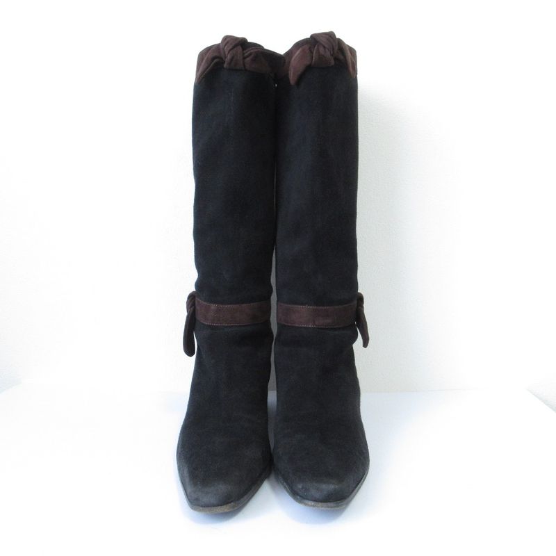 Good Prada Ribbon Suede Square Toe Soft Long Boots Size 36 23cm (9.06in)