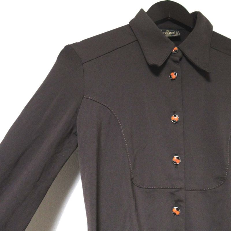 Good Fendi Vintage Stretch Long Sleeve Shirt Pants Set Up Size 40/41 Brown