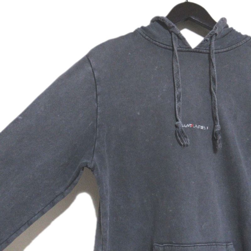 Good Saint Laurent Paris Logo Print Used Processed Hoodie Sweatshirt Hoodie XS