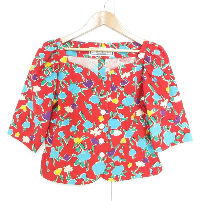 Yves Saint Laurent Vintage Cropped Jacket Skirt Setup Red