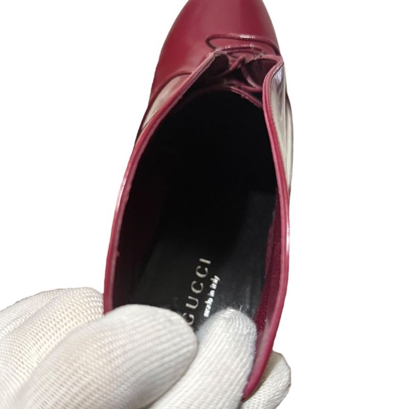 Gucci Lace-Up Short Boots Booties Size 37 1/2 24.5cm (9.65in) Bordeaux Women's