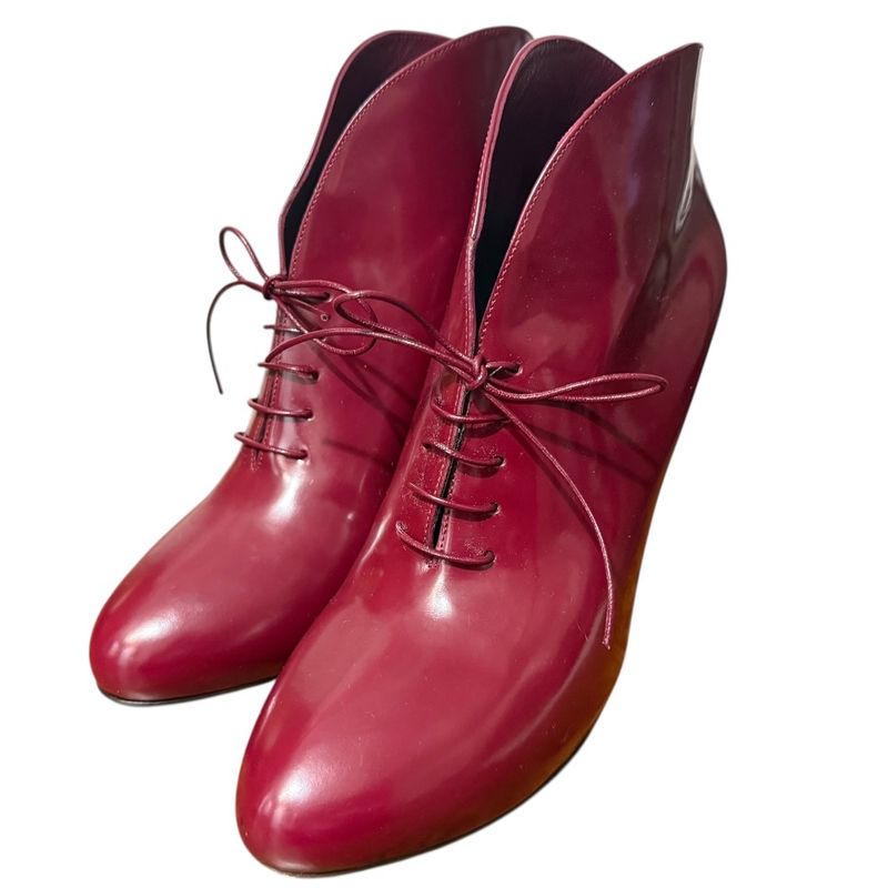 Gucci Lace-Up Short Boots Booties Size 37 1/2 24.5cm (9.65in) Bordeaux Women's