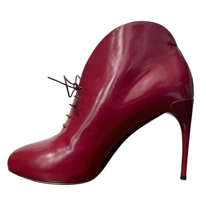 Gucci Lace-Up Short Boots Booties Size 37 1/2 24.5cm (9.65in) Bordeaux Women's