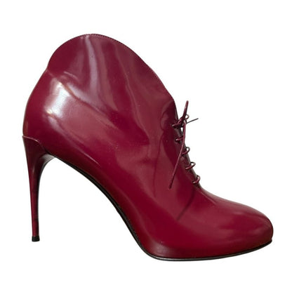 Gucci Lace-Up Short Boots Booties Size 37 1/2 24.5cm (9.65in) Bordeaux Women's