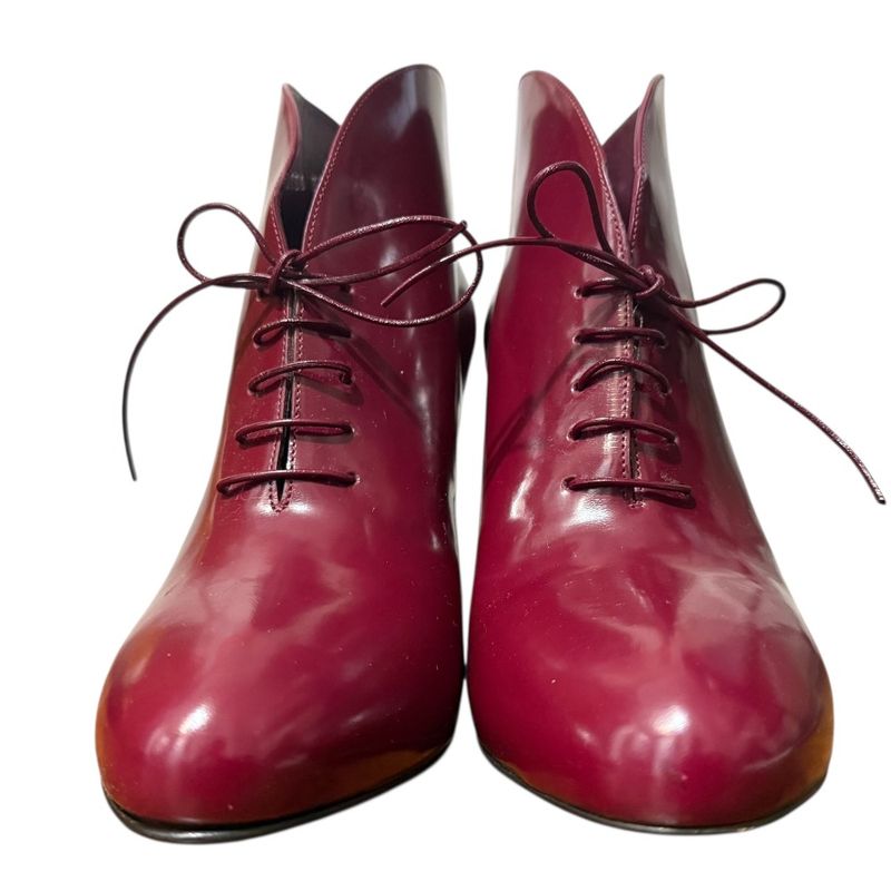 Gucci Lace-Up Short Boots Booties Size 37 1/2 24.5cm (9.65in) Bordeaux Women's