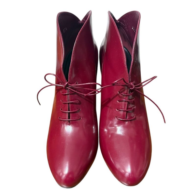 Gucci Lace-Up Short Boots Booties Size 37 1/2 24.5cm (9.65in) Bordeaux Women's
