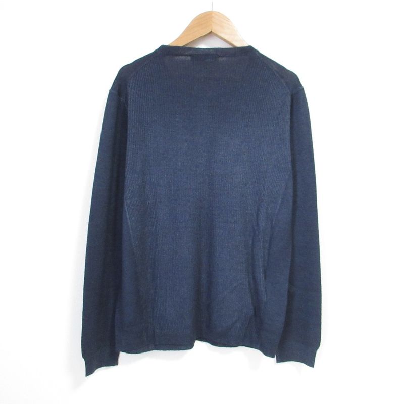 Good Prada Crew Neck Wool Silk 4 Pocket Knit Cardigan Size 48 Navy Women's Used