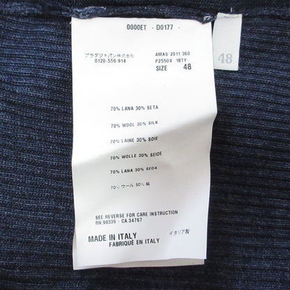 Good Prada Crew Neck Wool Silk 4 Pocket Knit Cardigan Size 48 Navy Women's Used