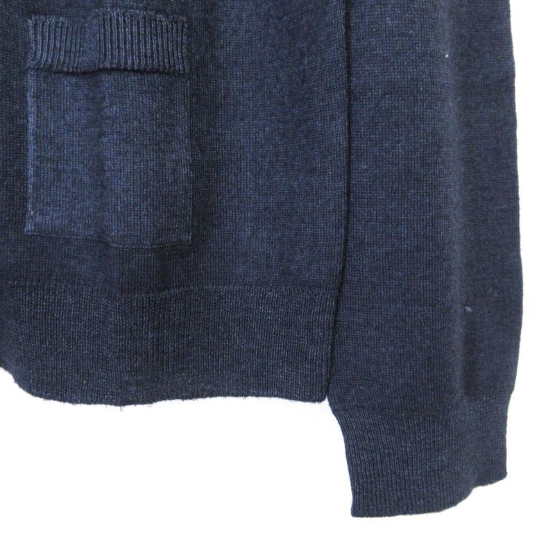 Good Prada Crew Neck Wool Silk 4 Pocket Knit Cardigan Size 48 Navy Women's Used