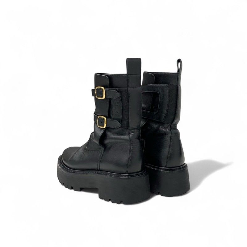 Celine Boots Short Shoes Leather Black Bulky Buckle