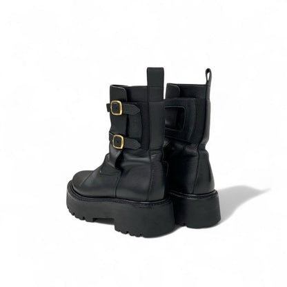 Celine Boots Short Shoes Leather Black Bulky Buckle