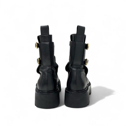 Celine Boots Short Shoes Leather Black Bulky Buckle