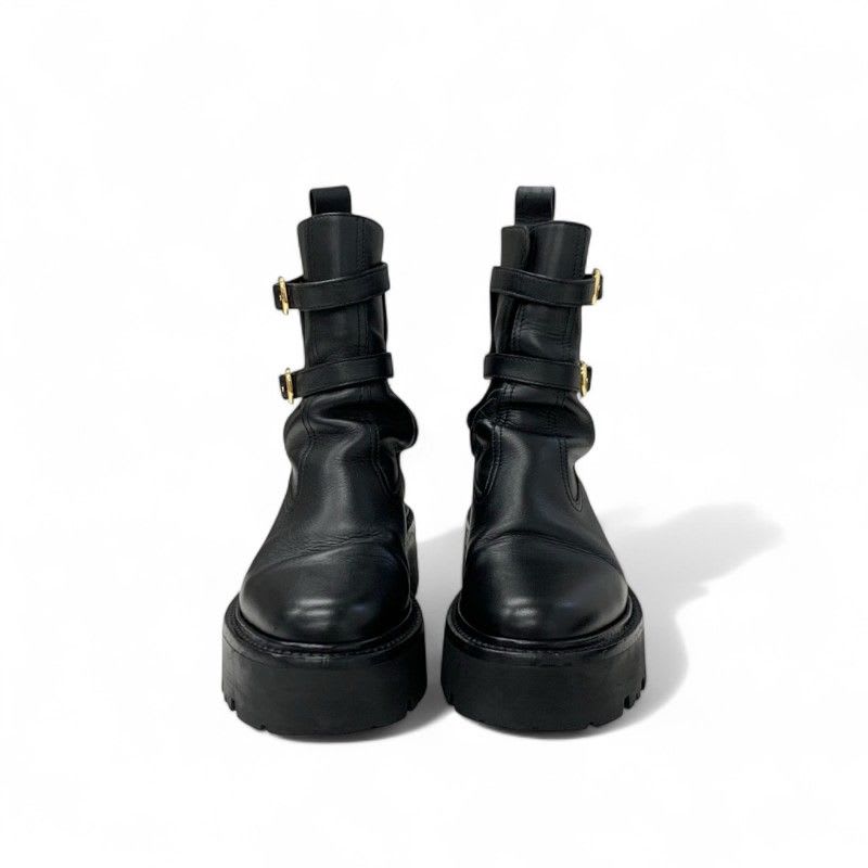 Celine Boots Short Shoes Leather Black Bulky Buckle