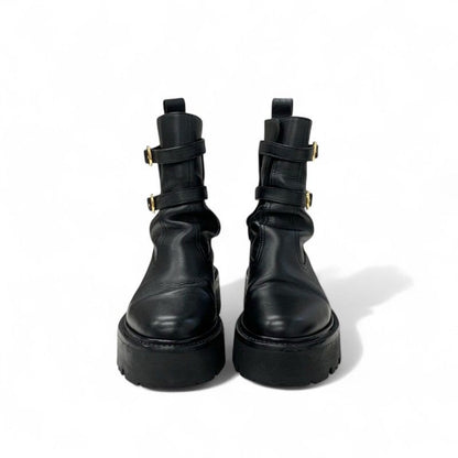Celine Boots Short Shoes Leather Black Bulky Buckle