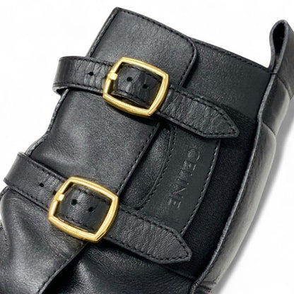 Celine Boots Short Shoes Leather Black Bulky Buckle