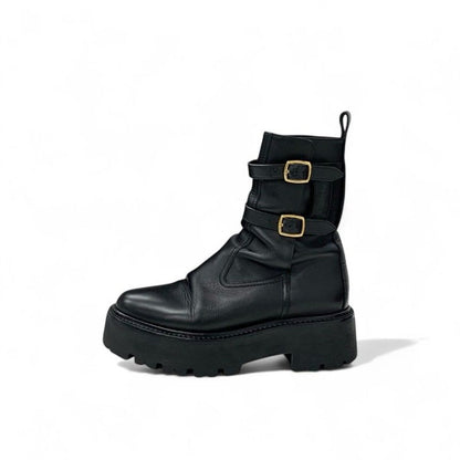 Celine Boots Short Shoes Leather Black Bulky Buckle