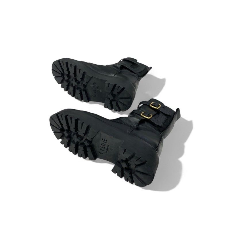 Celine Boots Short Shoes Leather Black Bulky Buckle