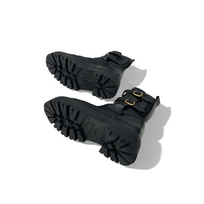 Celine Boots Short Shoes Leather Black Bulky Buckle