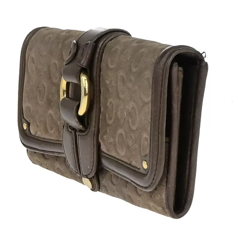Celine C Macadam Long Wallet Suede Brown Leather 07bs031