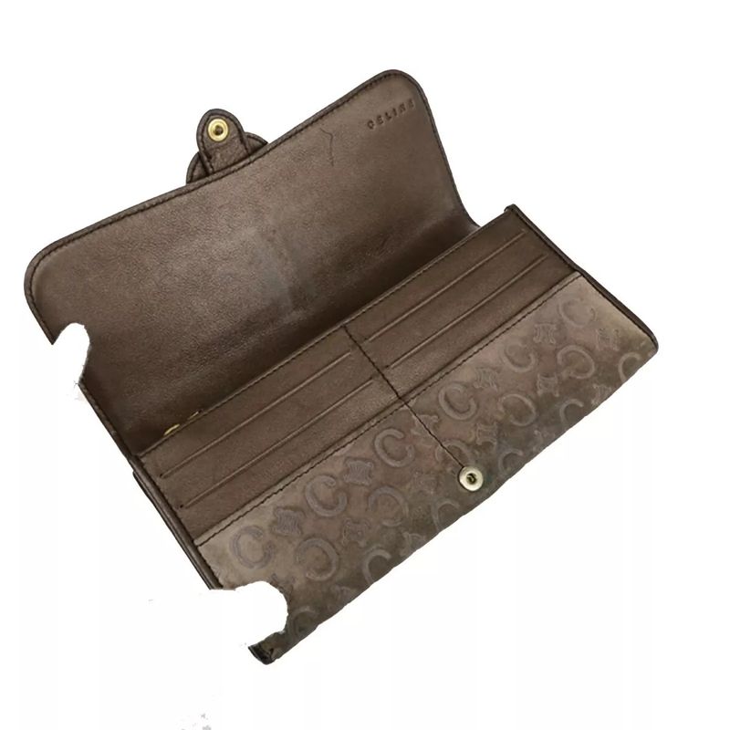 Celine C Macadam Long Wallet Suede Brown Leather 07bs031