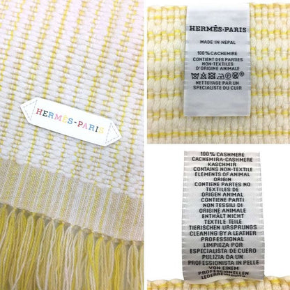 Hermes Leather Patch Scarf Wavy Double Face Cashmere Yellow Aq11539