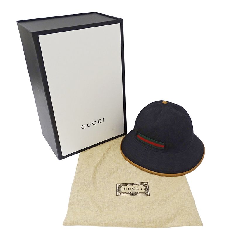 Gucci Hat Women Men Brand GG Canvas Sherry Black 722377 L 59cm (23.23in) Black