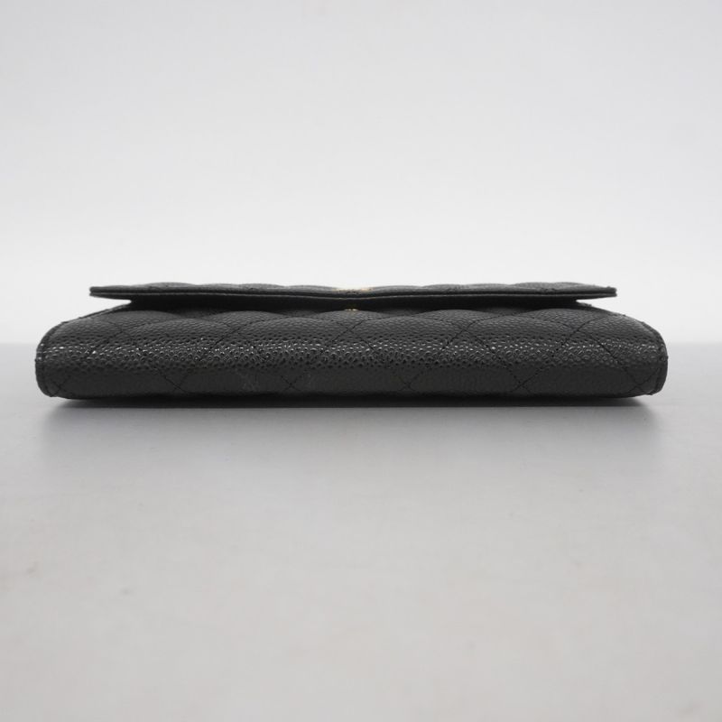 Chanel Long Wallet Matelasse Caviar Skin Black Gold Hardware Women