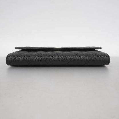 Chanel Long Wallet Matelasse Caviar Skin Black Gold Hardware Women