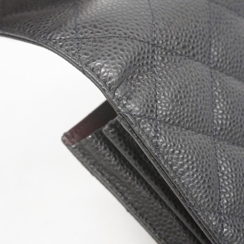 Chanel Long Wallet Matelasse Caviar Skin Black Gold Hardware Women