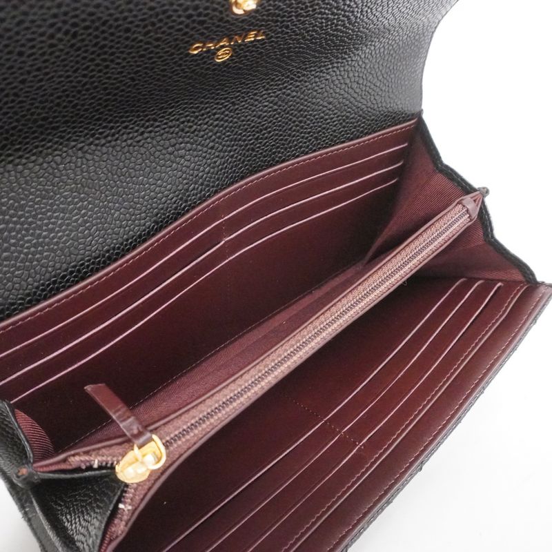 Chanel Long Wallet Matelasse Caviar Skin Black Gold Hardware Women