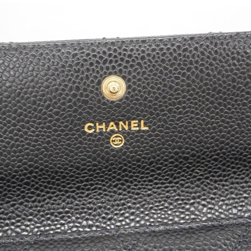 Chanel Long Wallet Matelasse Caviar Skin Black Gold Hardware Women