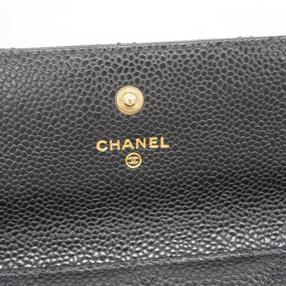 Chanel Long Wallet Matelasse Caviar Skin Black Gold Hardware Women