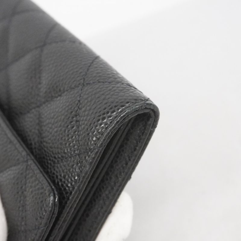 Chanel Long Wallet Matelasse Caviar Skin Black Gold Hardware Women