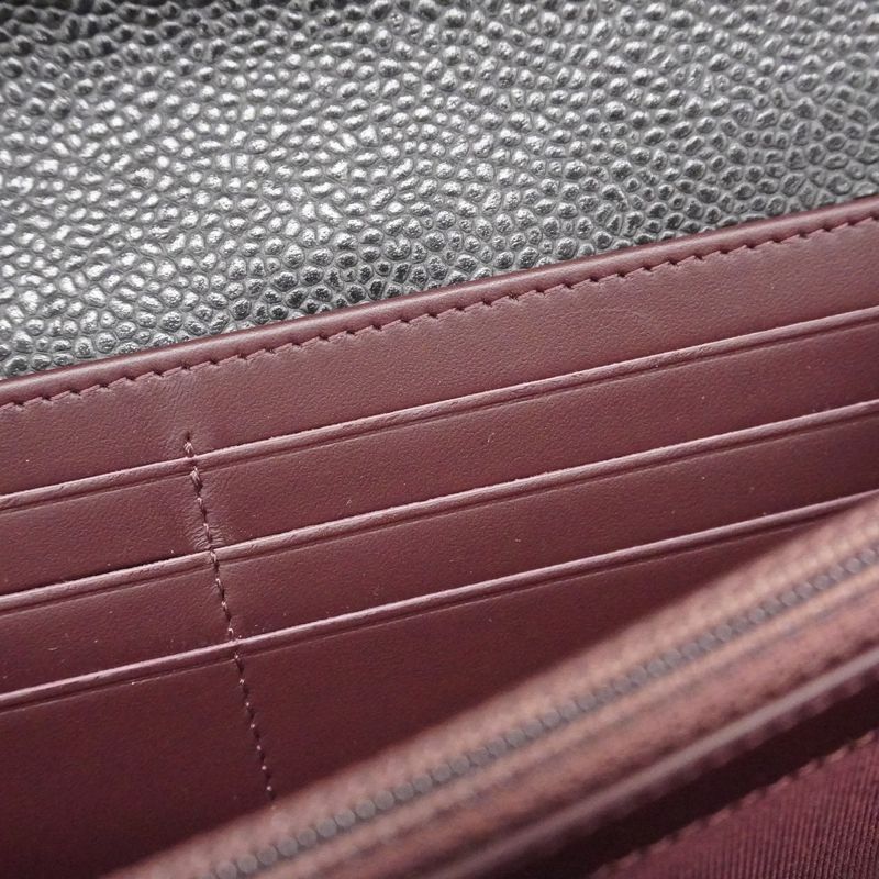 Chanel Long Wallet Matelasse Caviar Skin Black Gold Hardware Women