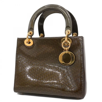 Christian Dior Handbag Lady Dior Enamel Brown Gold Hardware Women