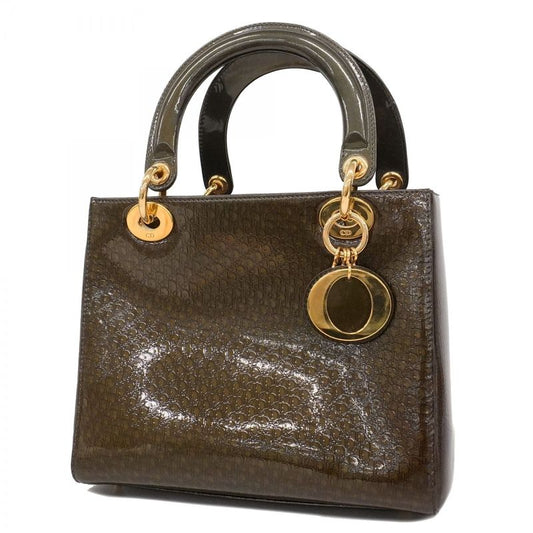 Christian Dior Handbag Lady Dior Enamel Brown Gold Hardware Women
