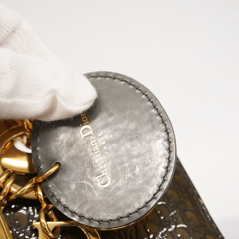 Christian Dior Handbag Lady Dior Enamel Brown Gold Hardware Women