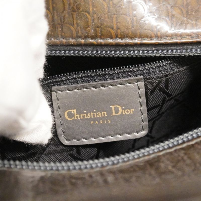 Christian Dior Handbag Lady Dior Enamel Brown Gold Hardware Women