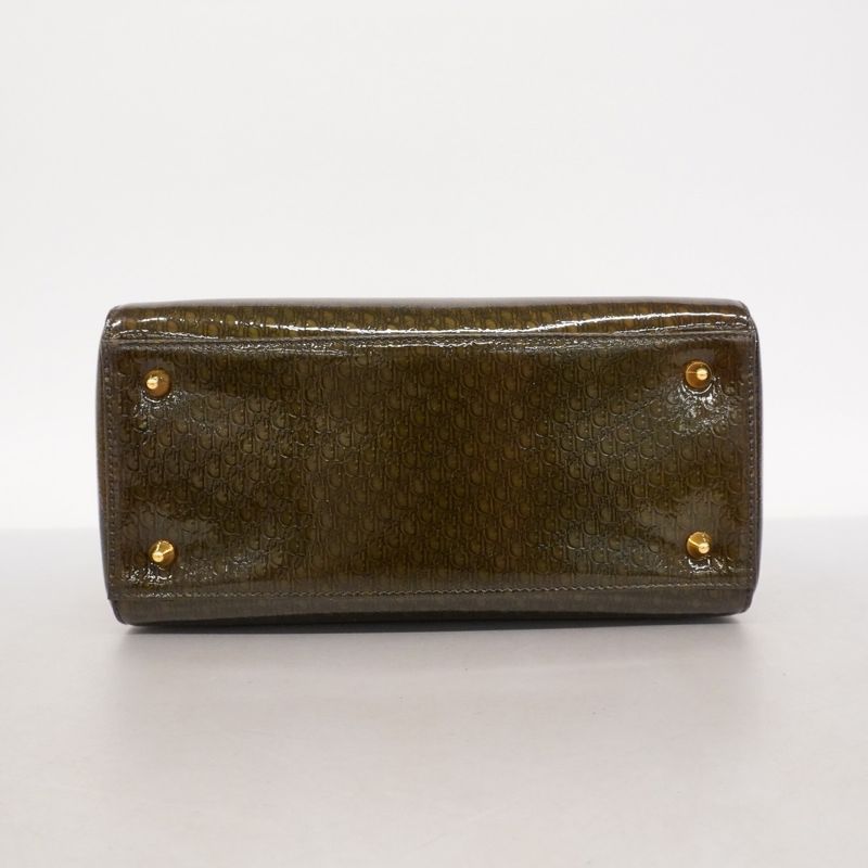 Christian Dior Handbag Lady Dior Enamel Brown Gold Hardware Women